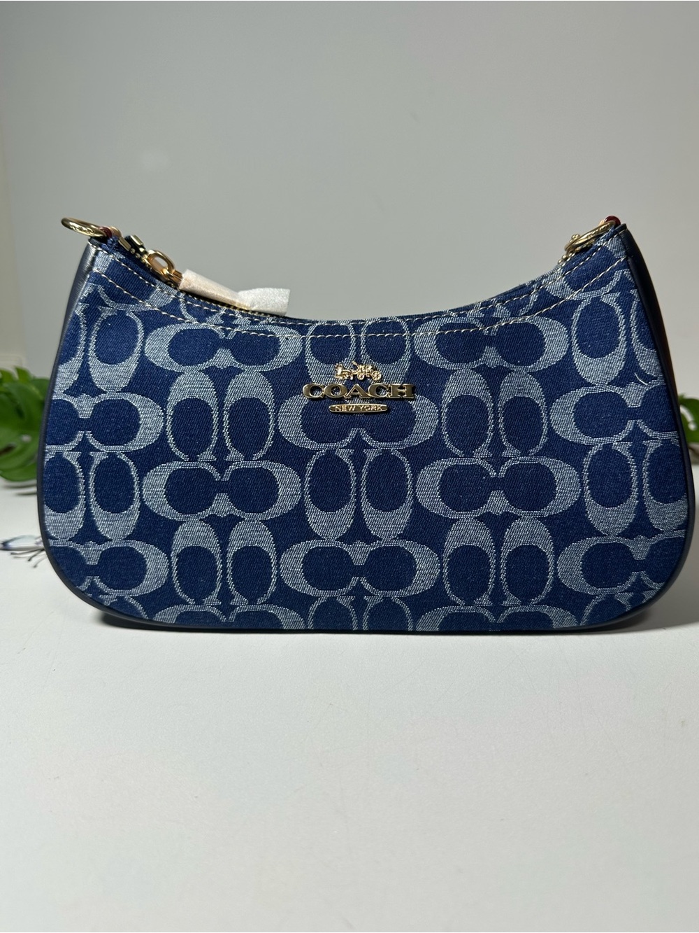 Coach Navy Signature Jacquard Crescent Mini Bag